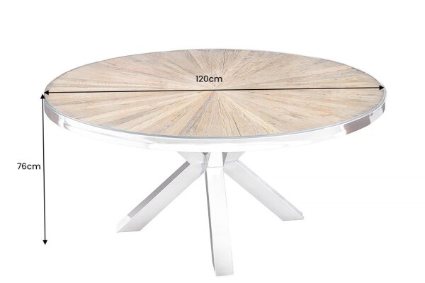Esstisch Teakholz Hartglas Edelstahl Braun Chrom 120x120 cm