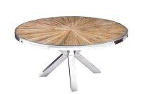 Esstisch Teakholz Hartglas Edelstahl Braun Chrom 120x120 cm