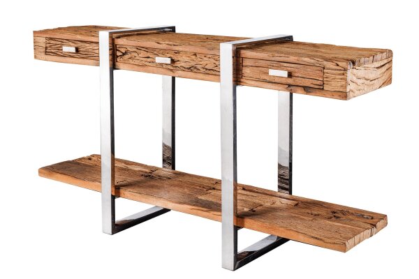 Konsolentisch mit Schublade Teakholz Edelstahl 140 cm
