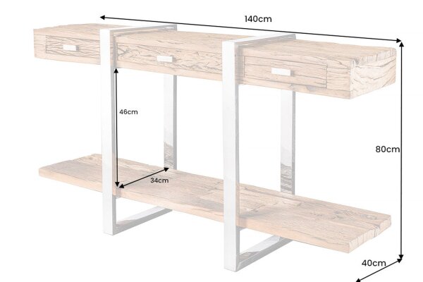 Konsolentisch mit Schublade Teakholz Edelstahl 140 cm