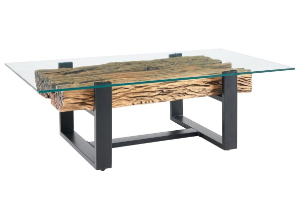 Couchtisch Teakholz Hartglas Edelstahl 130 x 70 cm