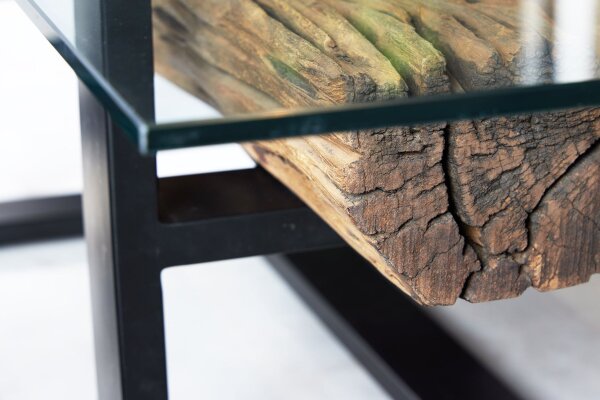 Couchtisch Teakholz Hartglas Edelstahl 130 x 70 cm