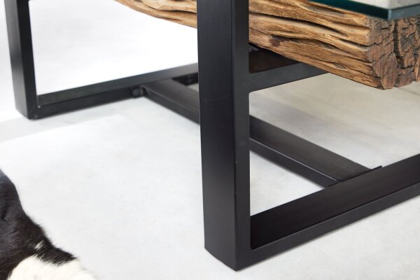 Couchtisch Teakholz Hartglas Edelstahl 130 x 70 cm