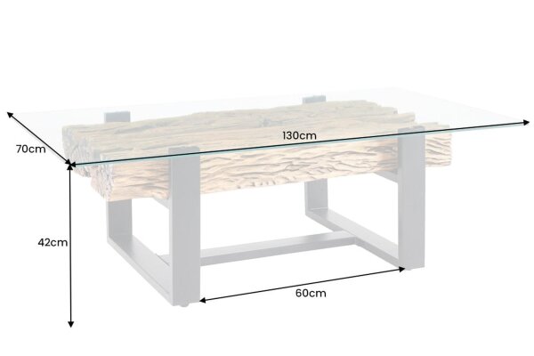Couchtisch Teakholz Hartglas Edelstahl 130 x 70 cm