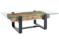 Couchtisch Teakholz Hartglas Edelstahl 130 x 70 cm