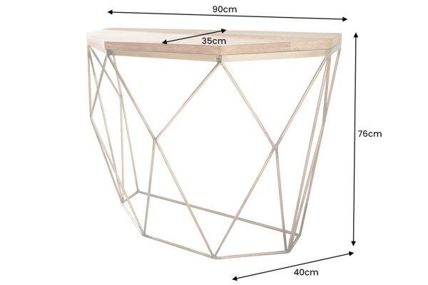 Konsolentisch Mango Holz Metall in Natur Messing 90 cm