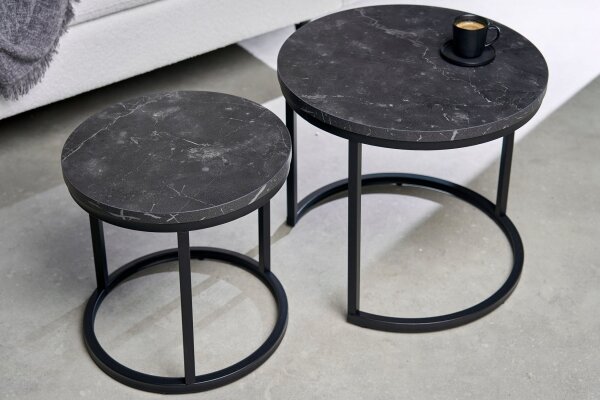 Beistelltisch 2er Set MDF Metall in Schwarz rund