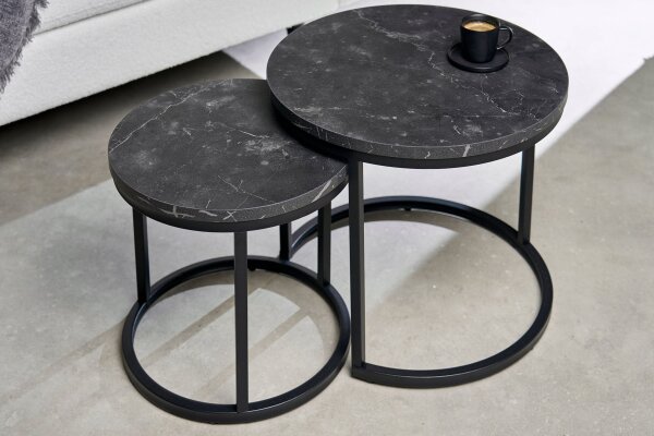 Beistelltisch 2er Set MDF Metall in Schwarz rund