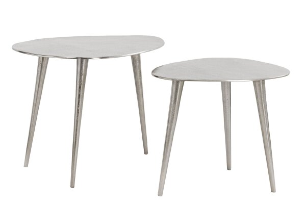 Couchtisch Metall in Silber 2er Set Dreibein Handarbeit
