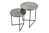 Beistelltisch 2er Set Metall in Silber Antik Hammerschlag