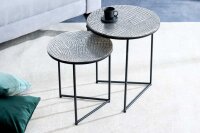 Beistelltisch 2er Set Metall in Silber Antik Hammerschlag