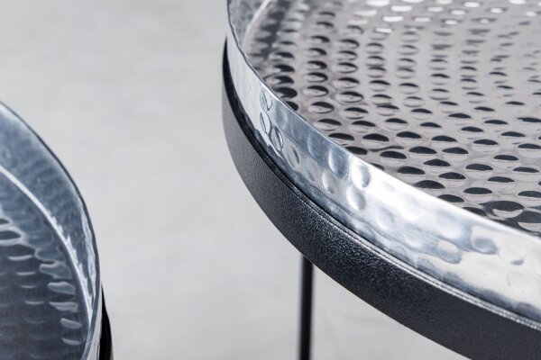 Couchtisch 2er Set mit Tablett in Silber Schwarz Handarbeit