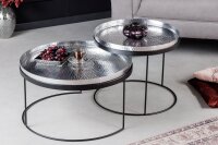 Couchtisch 2er Set mit Tablett in Silber Schwarz Handarbeit