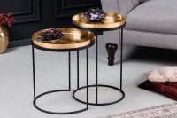 Beistelltisch 2er Set in Gold Schwarz mit Tablett Handarbeit