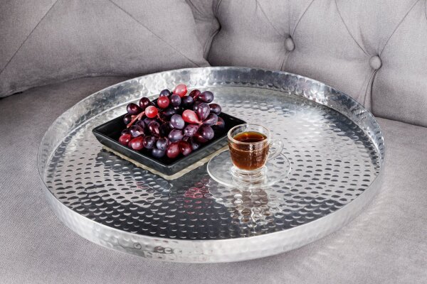 Beistelltisch 2er Set Silber Schwarz mit Tabletts Handarbeit