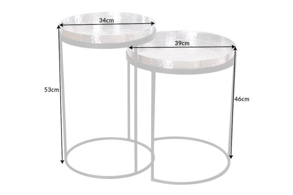 Beistelltisch 2er Set Silber Schwarz mit Tabletts Handarbeit