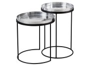 Beistelltisch 2er Set Silber Schwarz mit Tabletts Handarbeit