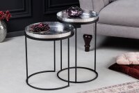 Beistelltisch 2er Set Silber Schwarz mit Tabletts Handarbeit