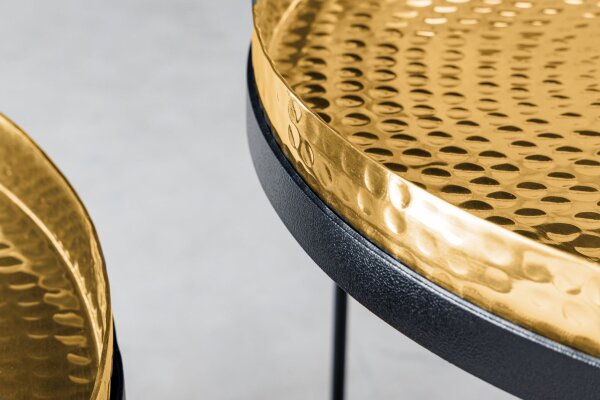 Couchtisch 2er Set in Gold Schwarz mit Tabletts Handarbeit
