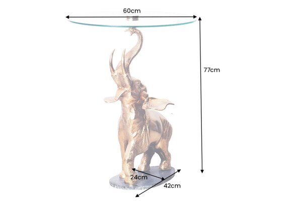 Beistelltisch Hartglas Marmor Metall in Gold Schwarz Elefant
