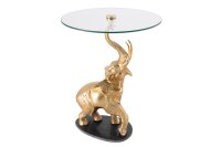 Beistelltisch Hartglas Marmor Metall in Gold Schwarz Elefant