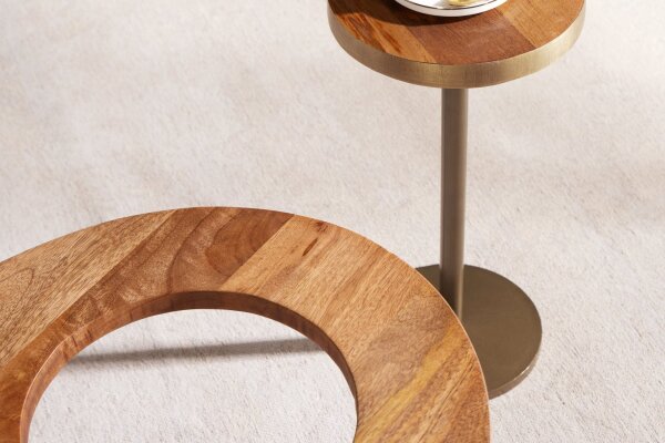 Couchtisch Mango Holz Metall in Braun 2er Set