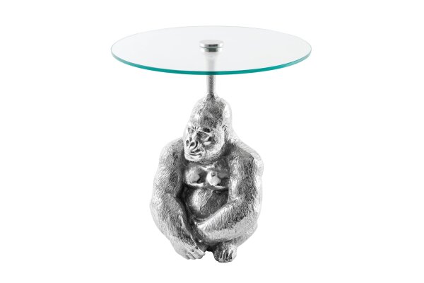 Beistelltisch rund Ø 45 cm Handarbeit Affe in Silber