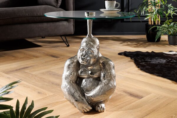 Beistelltisch rund Ø 45 cm Handarbeit Affe in Silber