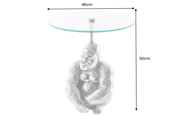 Beistelltisch rund Ø 45 cm Handarbeit Affe in Silber
