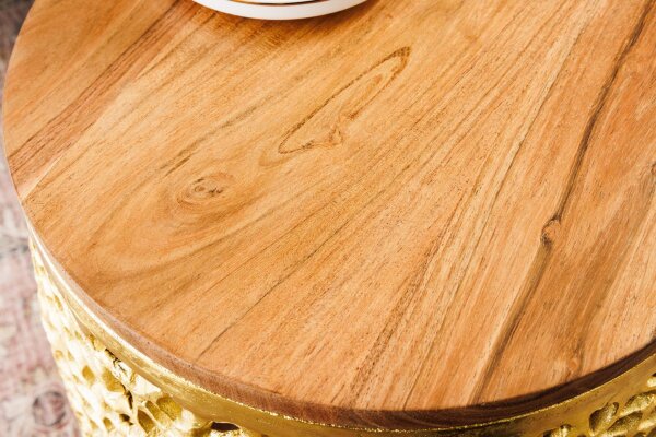 Couchtisch 2er Set Holz Metall in Natur Gold Handarbeit