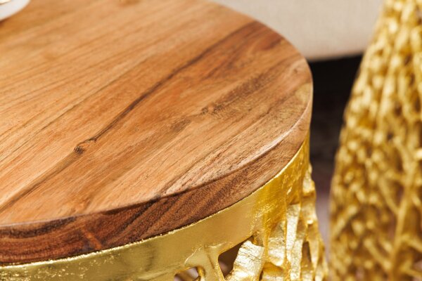 Couchtisch 2er Set Holz Metall in Natur Gold Handarbeit