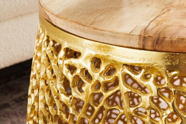 Couchtisch 2er Set Holz Metall in Natur Gold Handarbeit