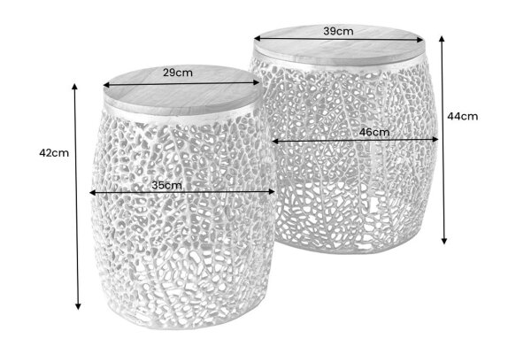Couchtisch 2er Set Holz Metall in Natur Gold Handarbeit