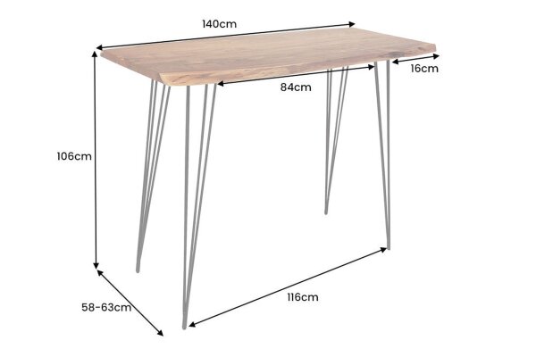 Bartisch Akazienholz Metall 140 x 63 cm Hairpin Legs