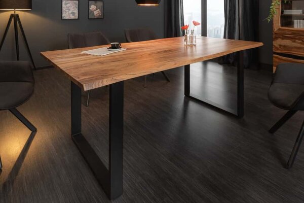 Esstisch Akazienholz Metall Baumkante 180 x 90 cm