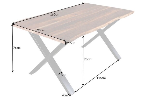 Esstisch Baumkante Akazienholz Metall 160 x 90 cm
