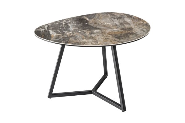 Couchtisch Keramik Hartglas Metall in Taupe Schwarz 70x55 cm