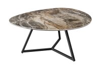 Couchtisch 90x75 cm Keramik Hartglas Metall in Taupe Schwarz