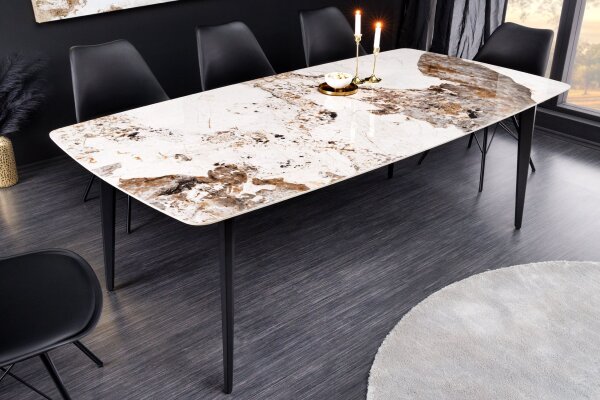 Esstisch Keramik Metall in Natur Marmor Schwarz 160x76 cm