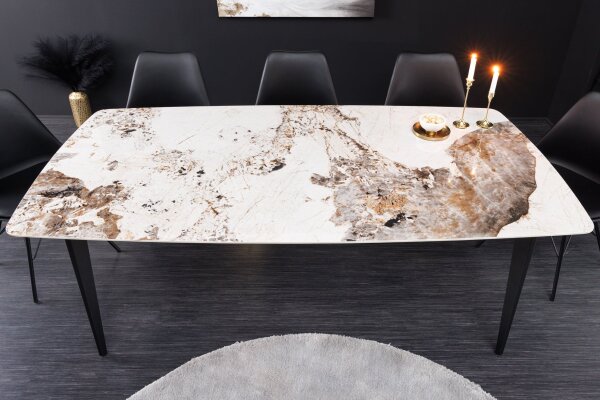 Esstisch Keramik Metall in Natur Marmor Schwarz 160x76 cm