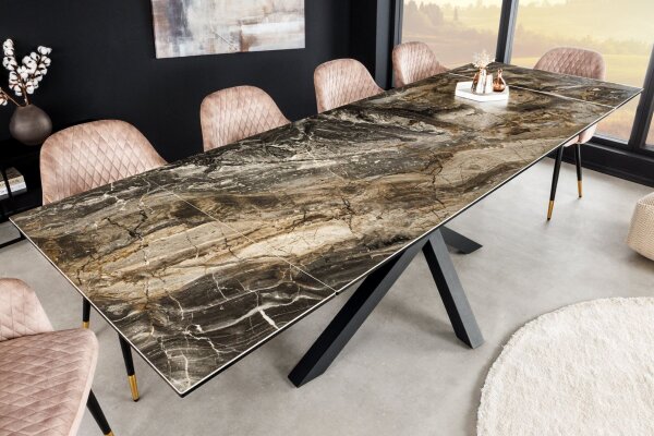 Esstisch ausziehbar Keramik Hartglas Metall in Taupe Schwarz