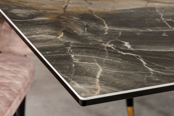 Esstisch ausziehbar Keramik Hartglas Metall in Taupe Schwarz