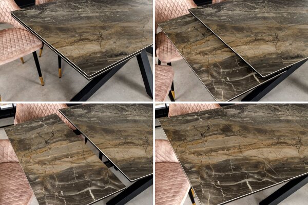 Esstisch ausziehbar Keramik Hartglas Metall in Taupe Schwarz