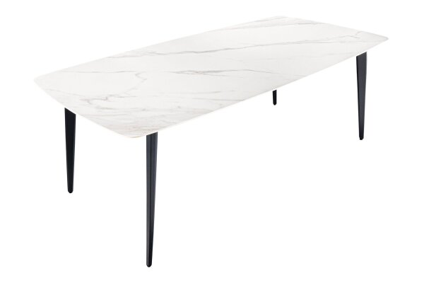 Esstisch Keramik Metall in Weiß Marmor Schwarz 160x85 cm