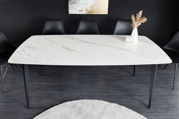 Esstisch Keramik Metall in Weiß Marmor Schwarz 160x85 cm