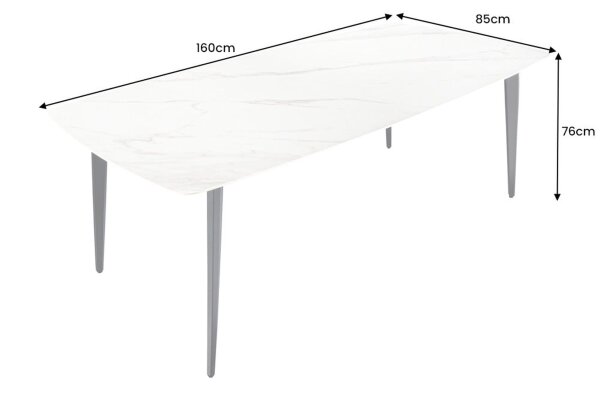 Esstisch Keramik Metall in Weiß Marmor Schwarz 160x85 cm