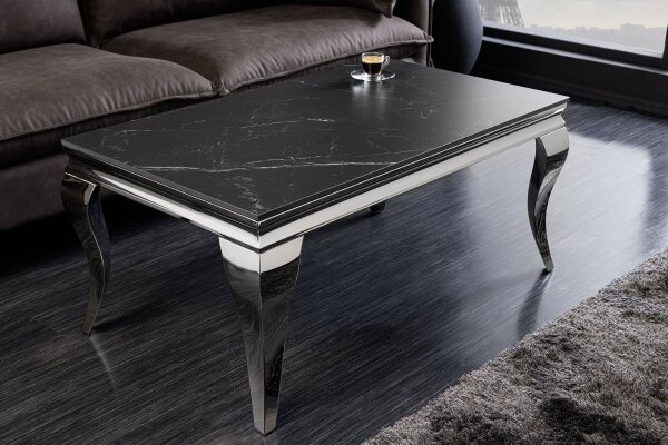 Couchtisch Keramik in Schwarz Marmor Silber 100x60 cm (LxB)