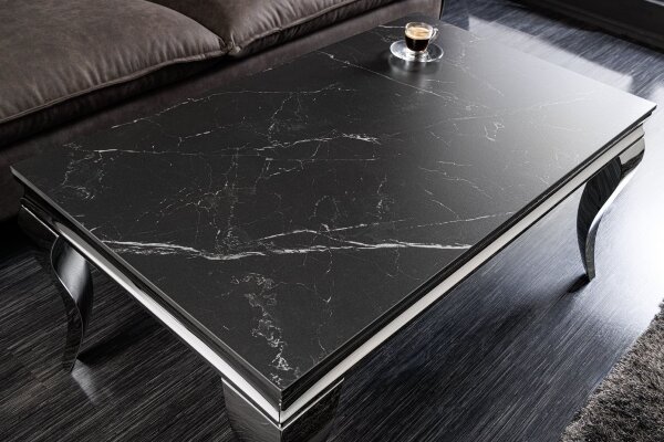 Couchtisch Keramik in Schwarz Marmor Silber 100x60 cm (LxB)