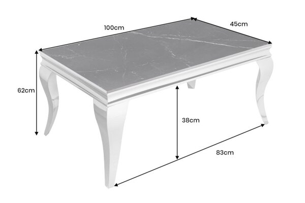 Couchtisch Keramik in Schwarz Marmor Silber 100x60 cm (LxB)