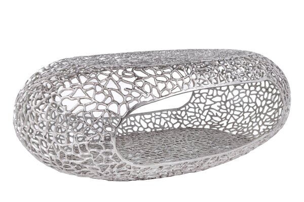 Couchtisch Metall in Silber 119 x 66 cm Handarbeit
